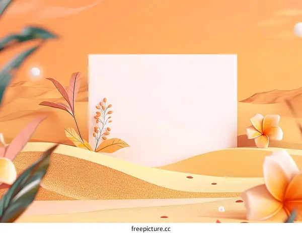 Blank White Card In The Desert With Flowers