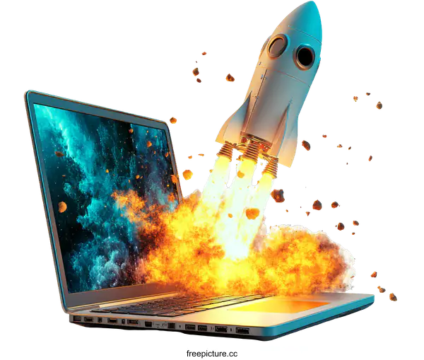 [Transparent Background PNG]Laptop Rocket Launch Illustration