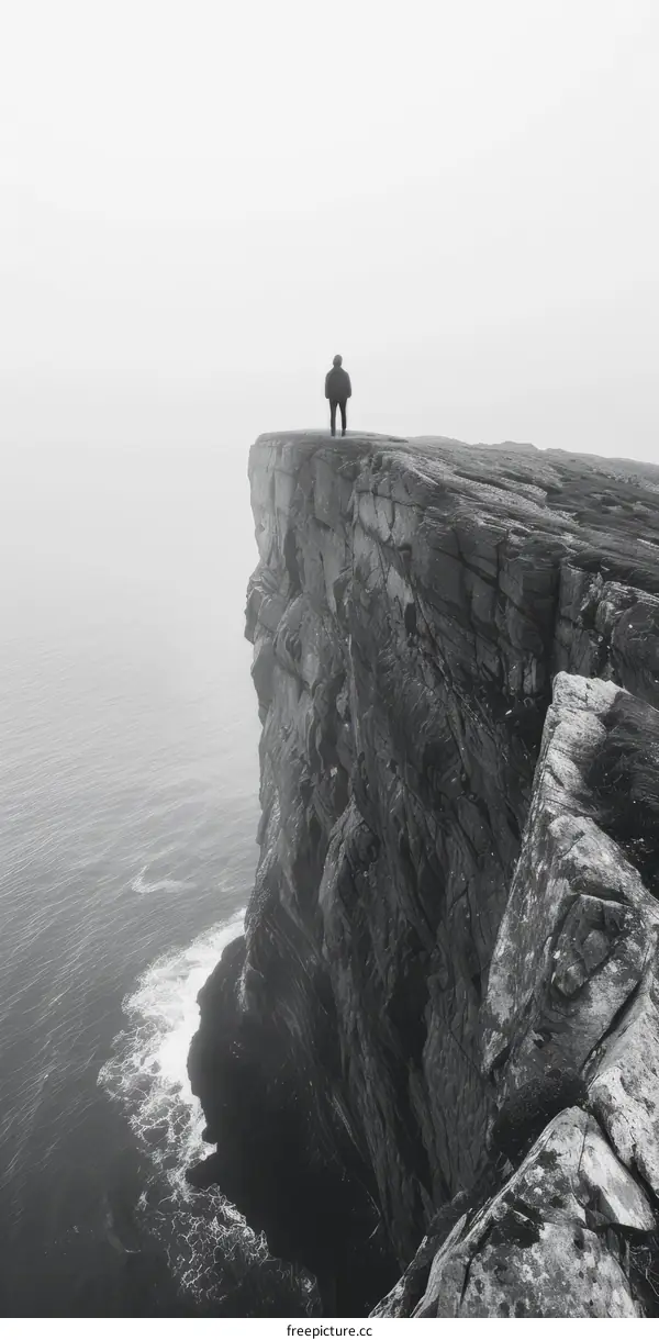 Man standing on a cliff overlooking the ocean