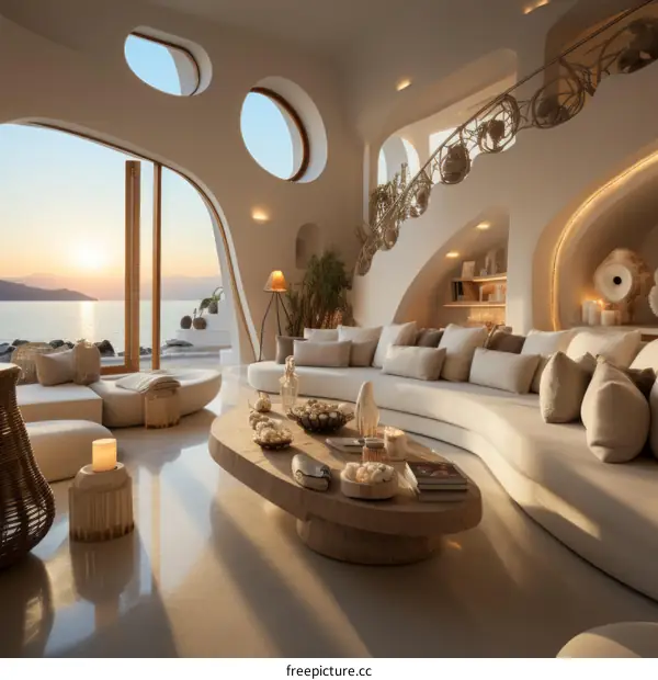 Modern Villa Living Room Design with Ocean View