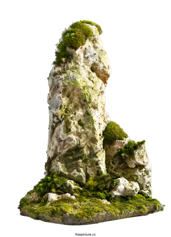 [Transparent Background PNG]Green Moss Covering Rock Sculpture