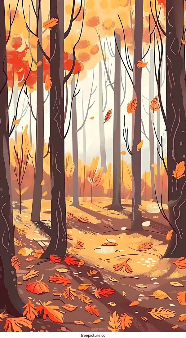 Autumn Forest Illustration With Colorful Leaves