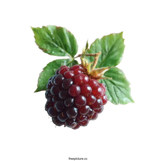 [Transparent Background PNG]Close-up of a Fresh Black Raspberry with Leaves