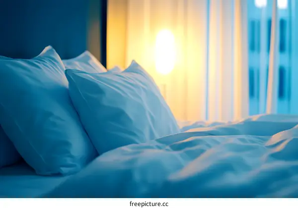 Close Up Of White Bed Pillows In A Hotel Room