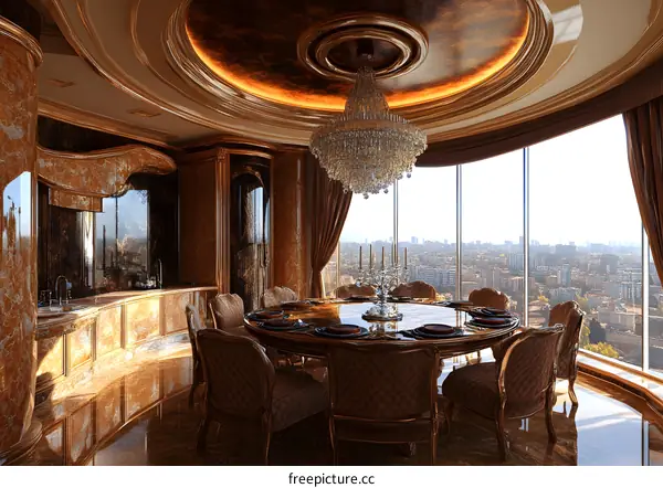 Luxury Interior Design Dining Room With City View