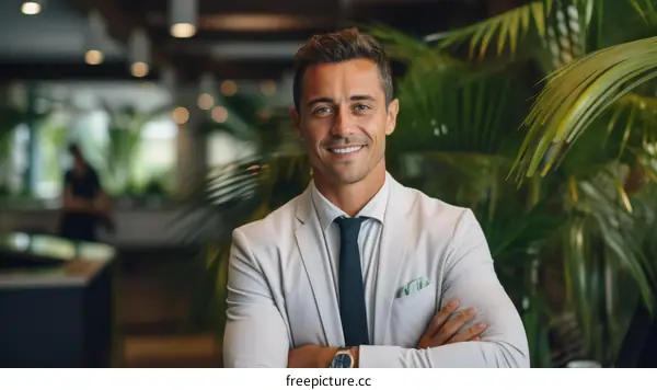 Confident Businessman in Modern Office Environment