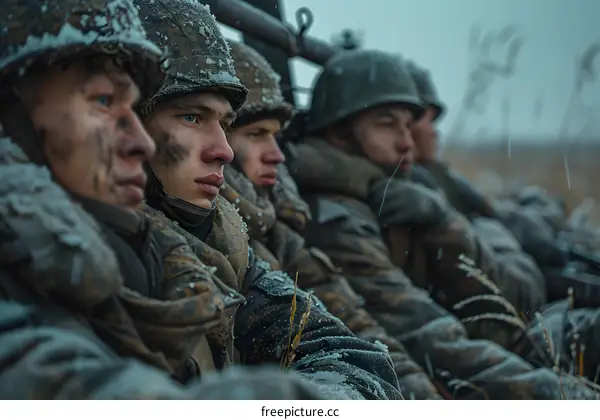 Young soldiers in the snow