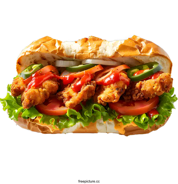 [Transparent Background PNG]Delicious Chicken Sandwich on White Background