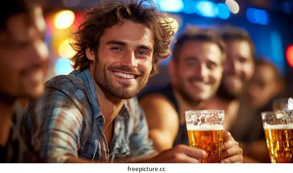 Happy Friends Enjoying Drinks at a Pub