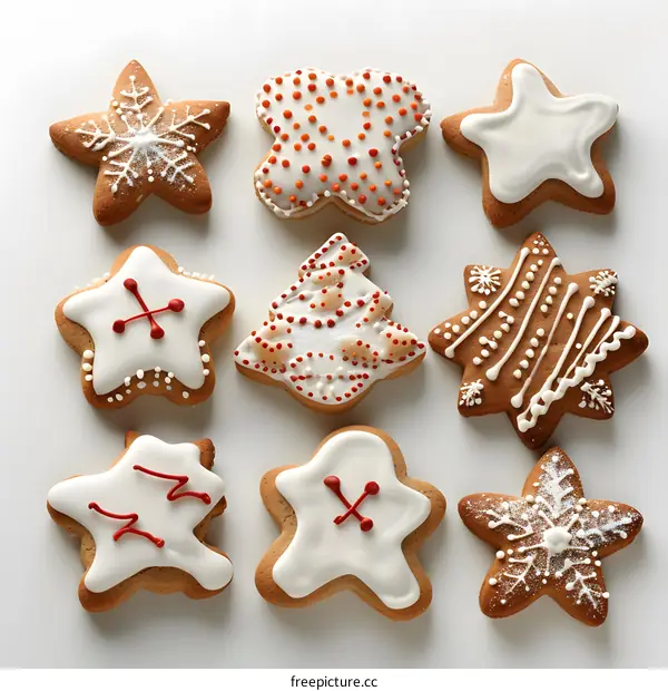 Christmas cookies decorated with white and red icing