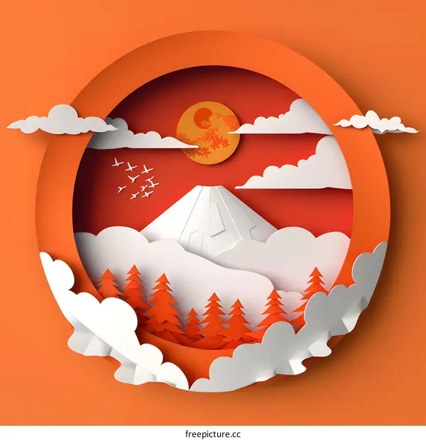 Paper cut style illustration of Mount Fuji