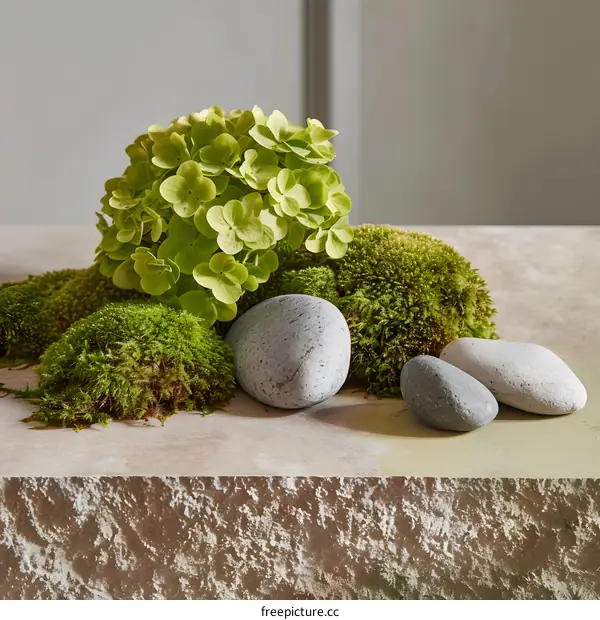 Green Plants and Rocks on a Stone Surface