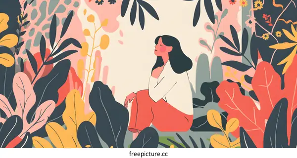 Woman Sitting in a Floral Garden Illustration