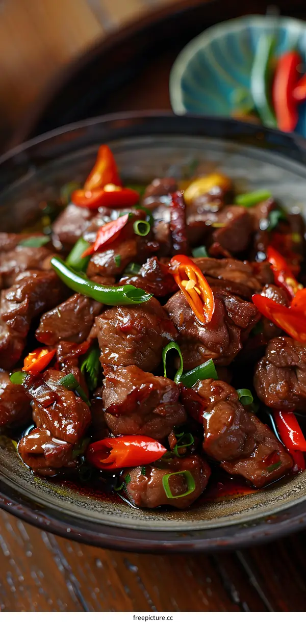 Spicy Stir-fried Beef with Chili Peppers