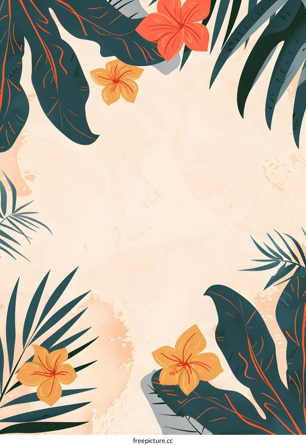 Tropical Floral Border With White Background