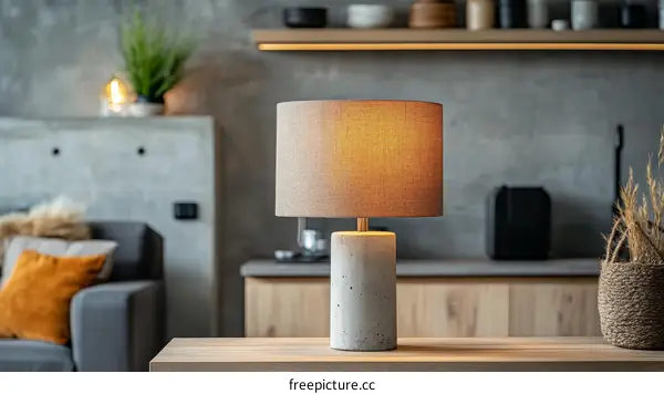 Modern Concrete Table Lamp in a Cozy Living Room