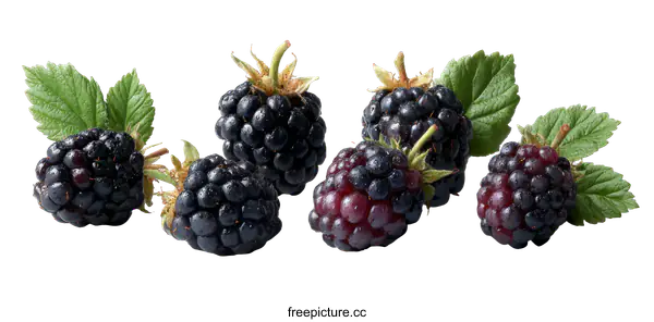 [Transparent Background PNG]Fresh Blackberries with Leaves on White Background
