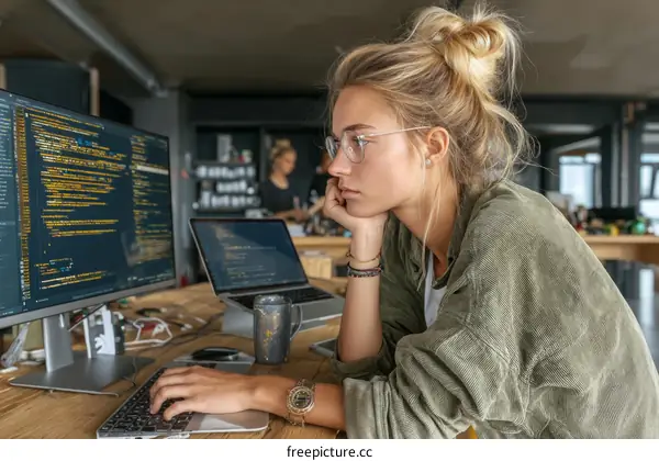 Concentrated Woman Programmer at Work