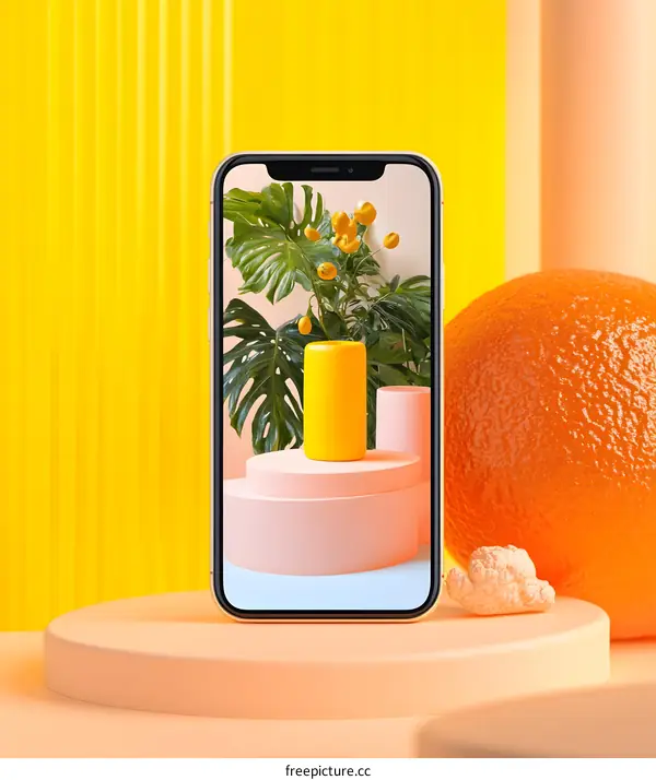 Minimalist Mobile Phone Mockup with Orange and Yellow Background