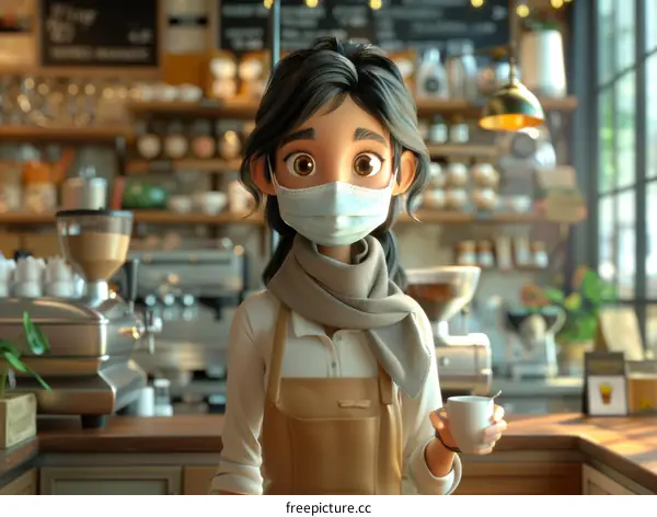 Barista wearing a mask