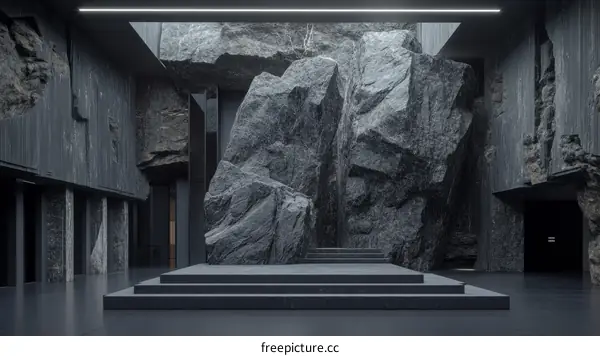 Dark Modern Architecture Interior with Rocks