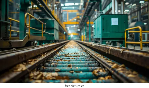 Rusty Railroad Tracks in Abandoned Factory