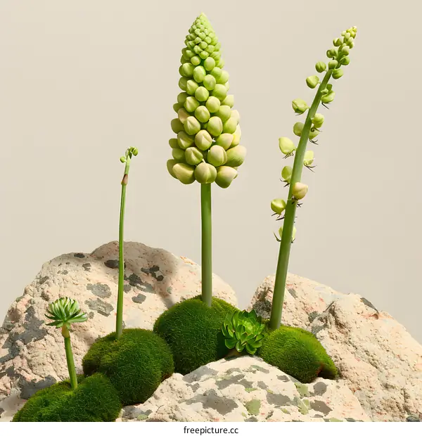 Green Plants Growing on Rocks