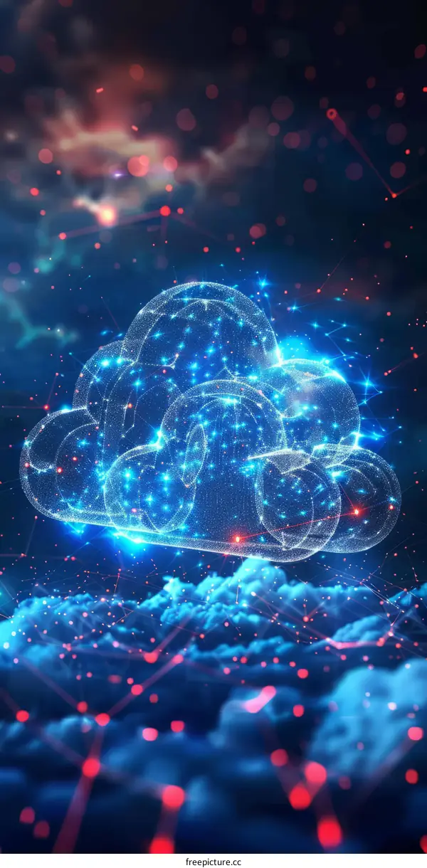 Blue glowing digital cloud computing network technology background