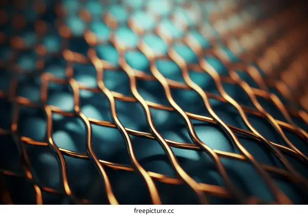 Copper grid with a shiny metal texture close up