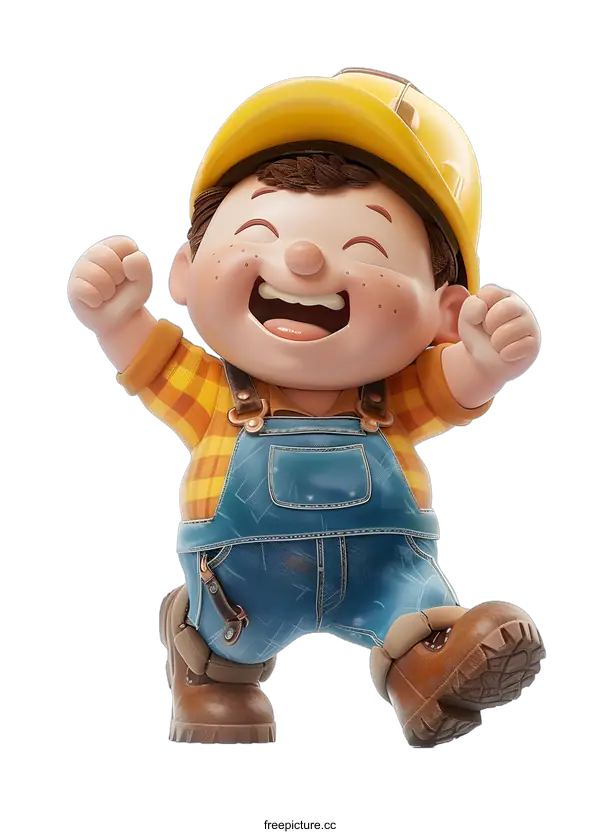 [Transparent Background PNG]3D Cartoon Character of a Happy Construction Worker