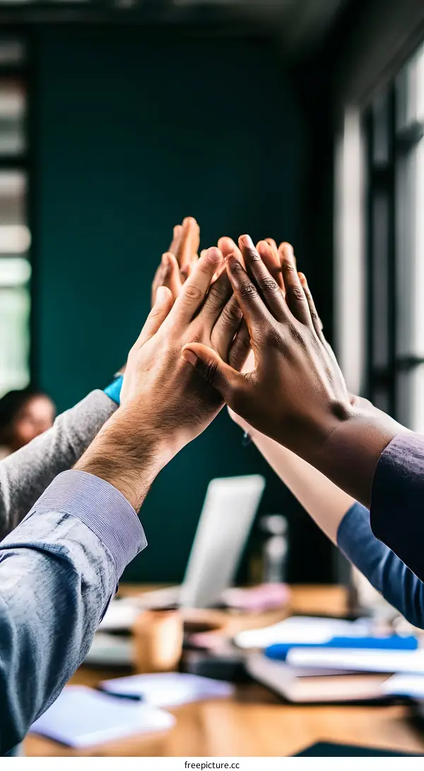 Diverse Hands Touching in Unity and Teamwork