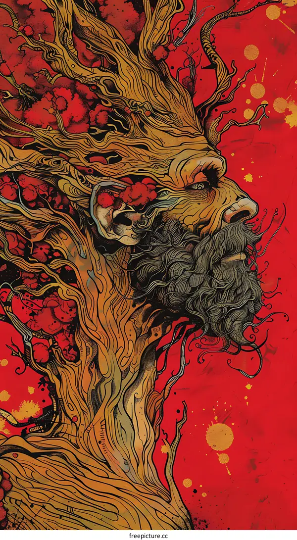 Tree Man Illustration With Red Background