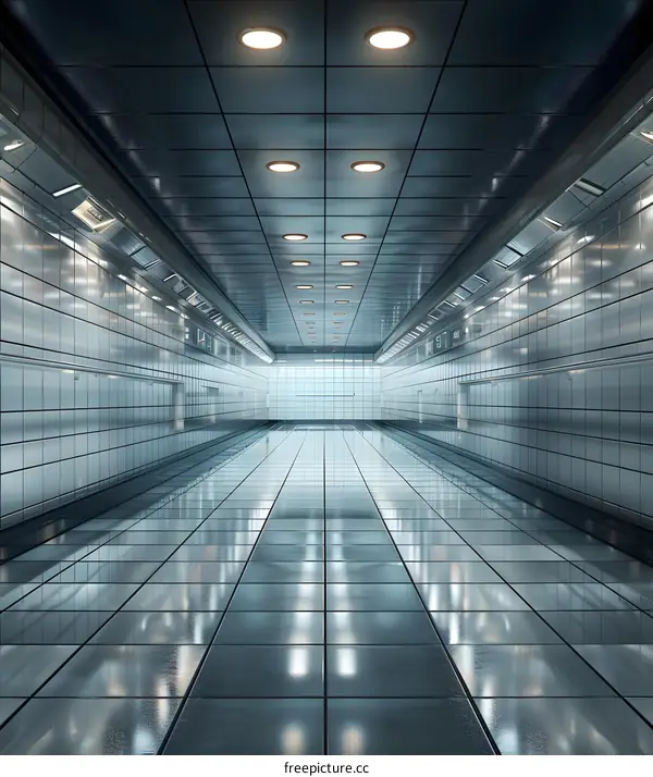 Empty Subway Tunnel With Lights
