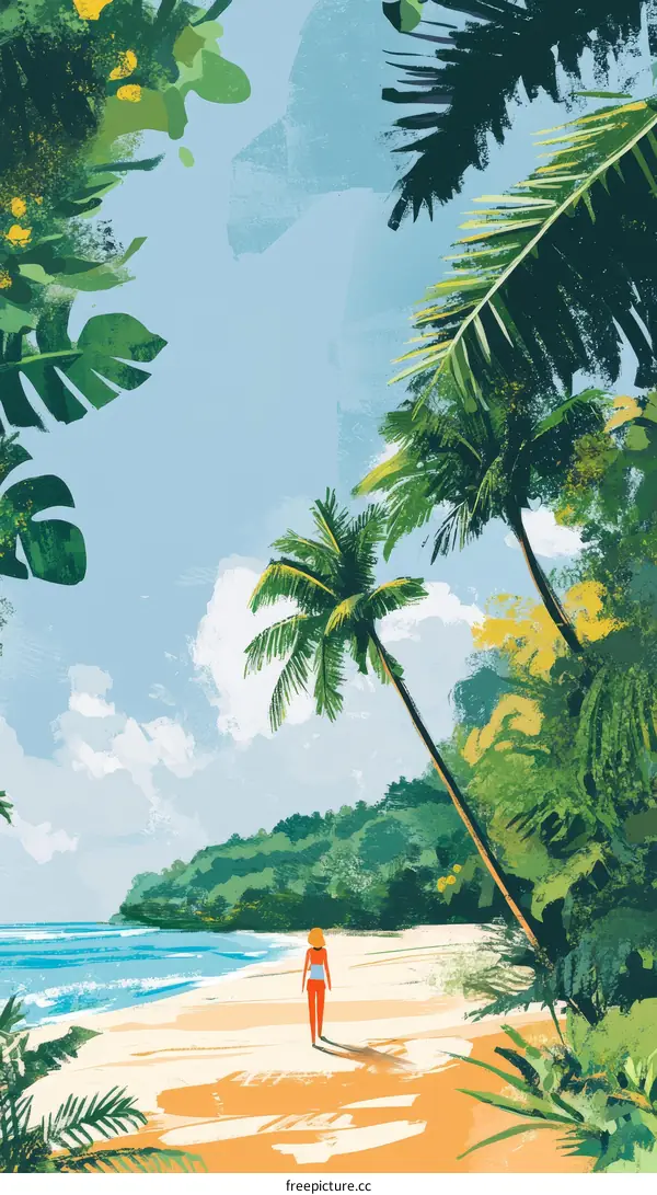 Tropical Beach Scene with Woman