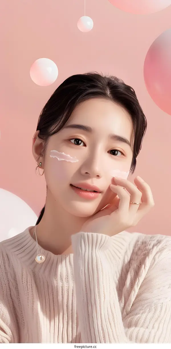 Beautiful Woman Applying White Cream on her Face