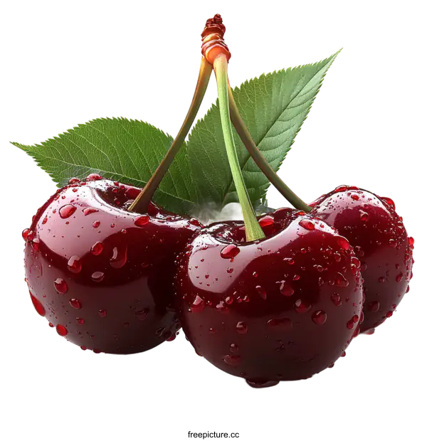 [Transparent Background PNG]Fresh Cherries with Water Droplets