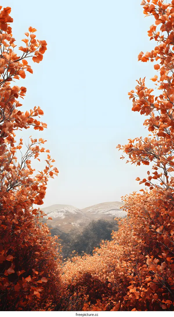 Autumn Leaves Frame Mountain Landscape