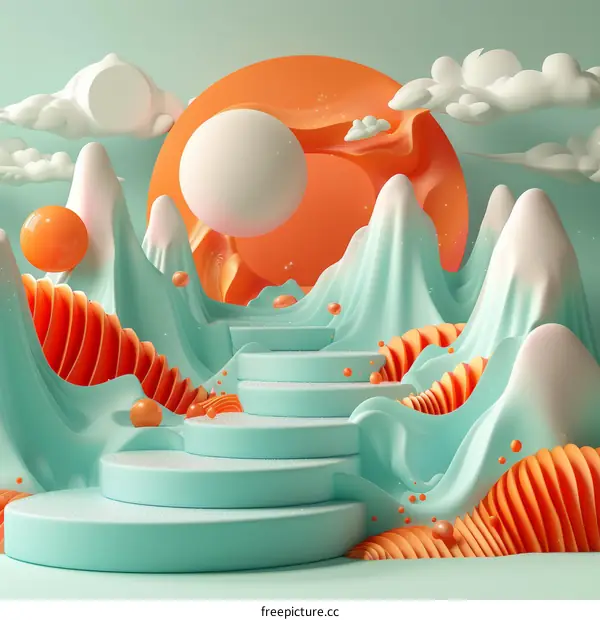 Abstract Pastel Mountain Landscape Illustration