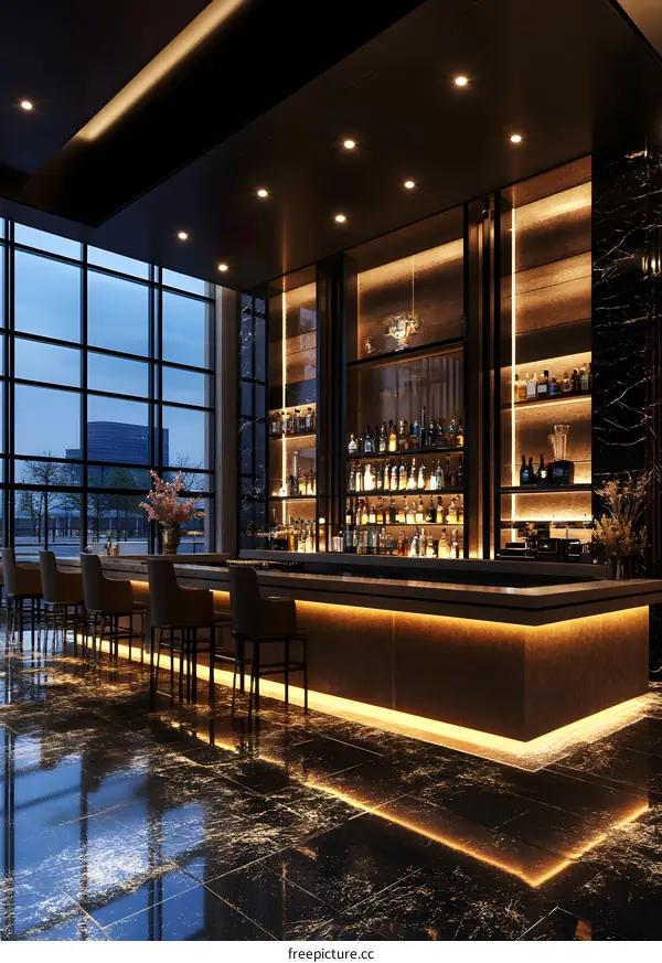Modern Bar Interior Design with Black and Gold Decor
