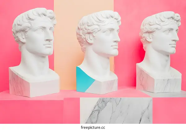 White Marble Busts on Pink and Peach Background