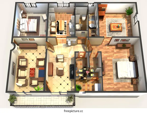 Modern Apartment Top View Floor Plan with Furniture