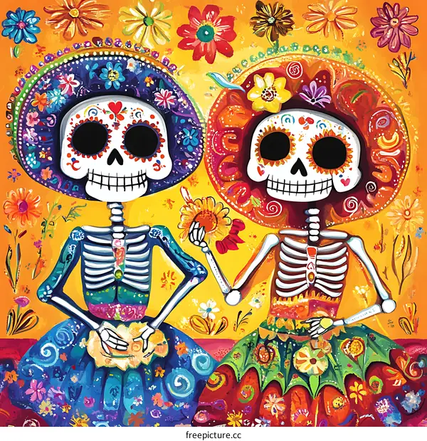 Day of the Dead Skeleton Couple Illustration