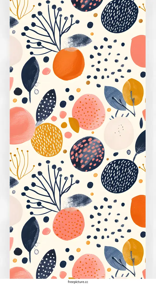 Abstract Floral Pattern with Dots and Branches