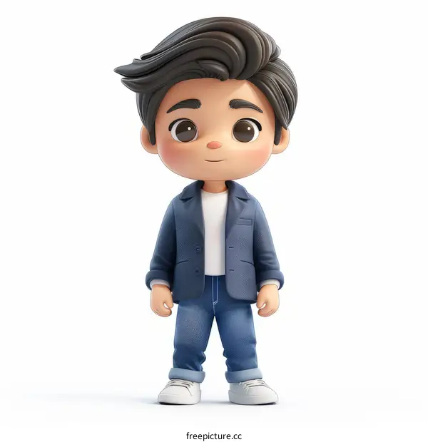 A 3D illustration of a young man wearing a suit and jeans