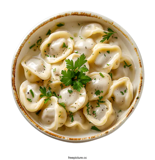[Transparent Background PNG]Meat dumplings, Russian pelmeni in bowl isolated on white