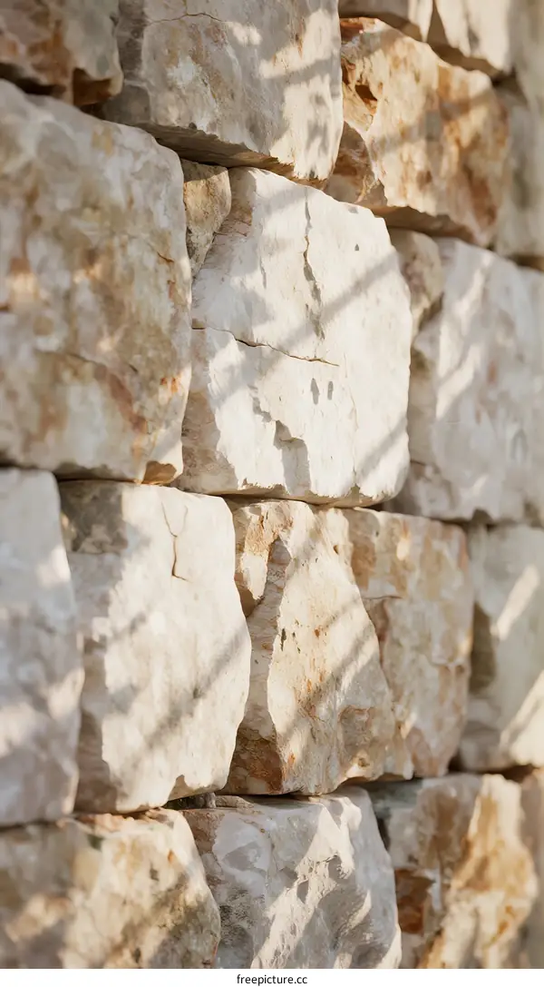 Natural Stone Wall with Sunlight Shadow Pattern Texture