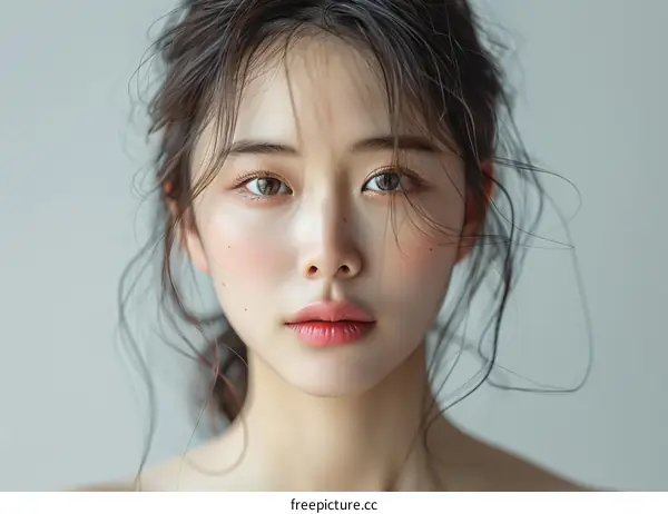 Portrait of a Young Asian Woman with Natural Makeup