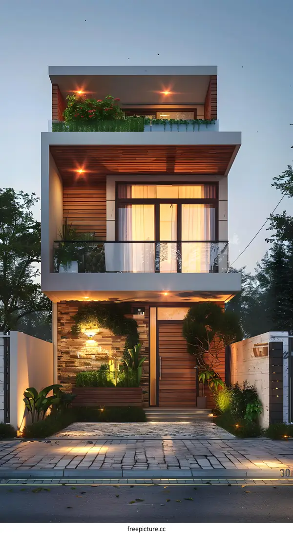 A modern two-story house with a beautiful exterior design