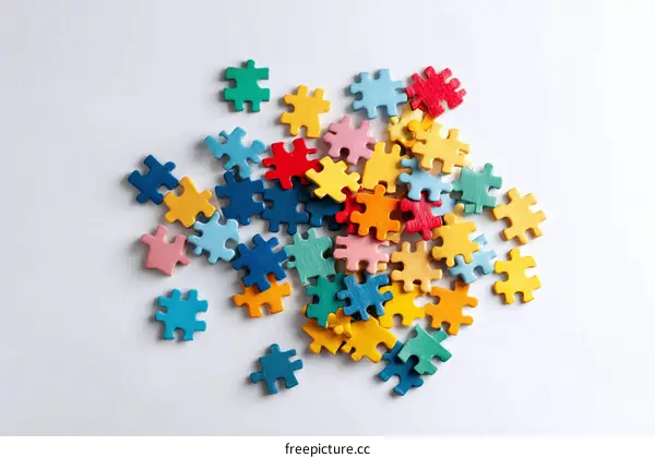 Colorful Puzzle Pieces on White Background