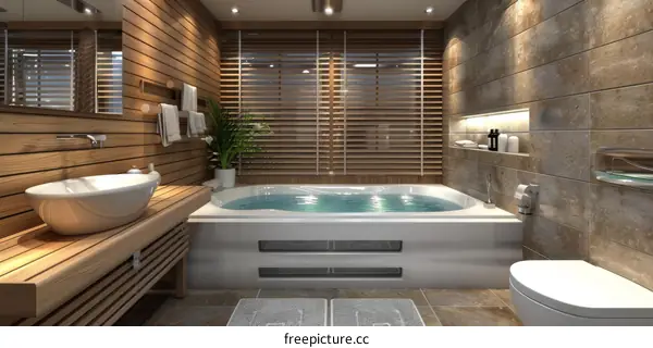Modern Luxury Bathroom with Wooden Accent Walls